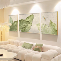 Peinture à l'huile texturée faite à la main de haute qualité, 100 % peinte à la main, motif feuilles vertes, triple composition, pour décoration murale, vente en gros