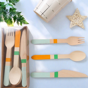 Sinh thái thân thiện dùng một lần gỗ bạch dương thiết lập dao kéo 100/150/<span class=keywords><strong>200pcs</strong></span> dĩa thìa cắt <span class=keywords><strong>Flatware</strong></span> cho bữa ăn tối thịt nướng bên - Product Image 2