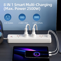 Enchufe de Extensión con Múltiples Tomas de Corriente y Puertos USB, Seguro para Niños, Cable Duradero de 1.8m, Interruptor Principal para Escritorio de Oficina