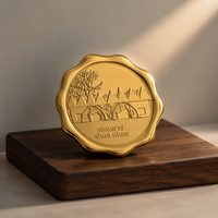 Étiquette métallique suspendue personnalisée en aluminium, forme sur mesure, imprimée en sérigraphie, avec sceau de cire 3D doré, pour bouteille de vin et pot de bougie