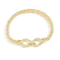 Nouvelle mode Bracelet à breloques à boucle en fer à cheval en zircon micro-incrusté pour hommes et femmes Style de chaîne cubaine principalement en laiton