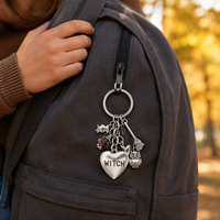 Porte-clés d'Halloween avec breloques citrouille, balai, chapeau, pendentif sorcière, breloque de sac, perle de cristal, anneau porte-clés argenté, cadeau