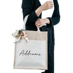 High Quality Jute <b>Canvas</b> <b>Tote</b> <b>Bag</b> for Women Large Size Vintage Style <b>with</b> Burlap <b>Zipper</b> & Custom Logo Reusable From Bangladesh - Product Image 4