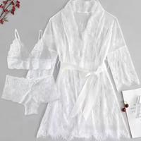 Robe de nuit sexy en dentelle transparente pour femme, longue et fine, avec lien à nouer sur le devant, ensemble de lingerie, tenue de soirée, vente en gros, personnalisation OEM