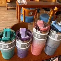 Avec paille Tasse de voyage isolée Couvercle étanche Tasse Bingba Tasse à vide en acier inoxydable Tasse thermique Café