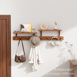 Solid Wood Wall Mounted Coat Rack With <b>Shelf</b> And <b>Hooks</b> For Entryway Bedroom Multi Functional Storage Rack - Product Image 1