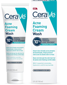 <span class=keywords><strong>CeraVe</strong></span> Crème nettoyante moussante contre l'acné, nettoyant doux pour le visage et le corps avec peroxyde de benzoyle à 10%, acide hyaluronique et niacinamide - Product Image 1
