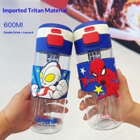 Vaso de Plástico Infantil de Doble Pared con Diseño de Oso Fresa y Pajita, para Beber Directo, con Asa y Tapa Rebotable, Portátil, Modelo 2025