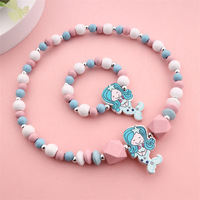 Collier de perles en bois style licorne mignon motif animal de dessin animé, accessoires DIY faits à la main polyvalents pour filles
