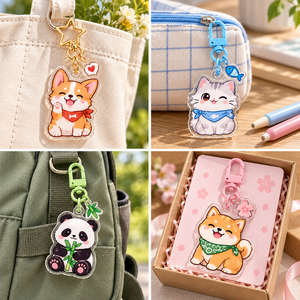 Llaveros Acrílicos de Dibujos Animados, Diseños de Perros, Gatos y Pandas, Adornos Coloridos, Clips Ligeros, Recuerdo, OEM, ODM - Product Image 3