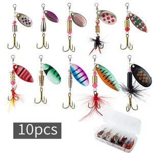 Lot de 10 leurres de pêche artificiels en métal, type cuillère, spinnerbait, wobbler, 3g-7g, avec boîte offerte - Product Image 2