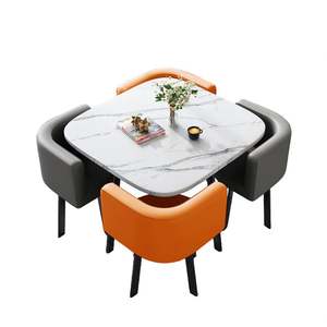 Set da Pranzo Moderno di Lusso con <span class=keywords><strong>Tavolo</strong></span> Quadrato, Quattro Sedie e Un Tavolino da Caffè con Design Salvaspazio in Metallo - Product Image 5