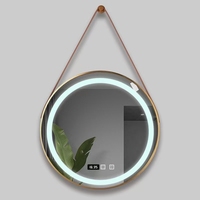 Miroir de salle de bain intelligent circulaire de luxe léger en verre, avec éclairage LED trois couleurs, anti-buée, anti-explosion, à fixation murale