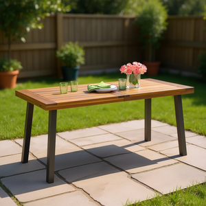 Table à manger d'extérieur en teck Della D0100XTMBEY avec structure en métal, design contemporain, durable pour la terrasse et le jardin - Product Image 2