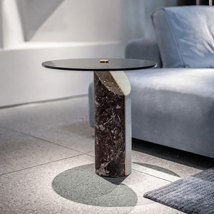 Newstar-<span class=keywords><strong>mesa</strong></span> de centro <span class=keywords><strong>redonda</strong></span> italiana de vidrio templado para sala de estar, <span class=keywords><strong>mesa</strong></span> lateral de mármol Natural estilo Wabi Sabi, diseñador del hogar - Product Image 6