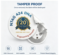 Etiqueta de Seguridad NFC Personalizada de 13.56MHz 424 DNA, Etiqueta RFID a Prueba de Manipulación, Etiqueta Frágil Anti-Falsificación para Rastreo de Activos