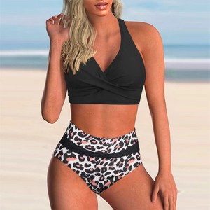 2024 Women's Strap High Waist Two-Piece Swimsuit <b>Set</b> Printed Bandeau <b>Bikinis</b> with Striped Pattern OEM Service Available - Product Image 2