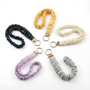 High-quality Retractable Keychain Holder Custom Cotton Satin UV Printed Cute Style Handmade Scrunchie Lanyard Embossing Hook - Product Image 2
