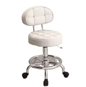 Tabouret de Beauté Métallique Réglable pour Salon de Coiffure, Onglerie et Barbershop, Chaise de Salon Ronde en Cuir Synthétique et Fer - Product Image 2