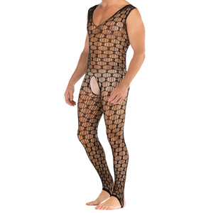Combinaison en maille pour homme, noire, col en V profond, intégrale, en spandex et polyester, unisexe, printemps 2024 - Product Image 5