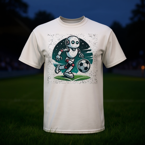 T-shirt AI Robot Playing Soccer blanc pour adulte, vêtements décontractés unisexes - Product Image 3