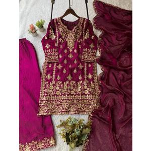 Conjunto de Ropa Étnica India de Lujo, Top, Pantalón Plazzo y Dupatta, Ideal para Bodas y Fiestas, Material FENDY Antiarrugas, Marca TENNECY - Product Image 1