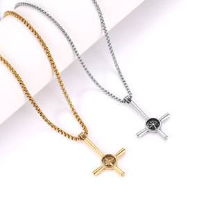 Stainless Steel <b>Cross</b> Necklace <b>With</b> Star Pendant Unisex Fashion Jewelry Geometric Design Punk Hip Hop Style - Product Image 3