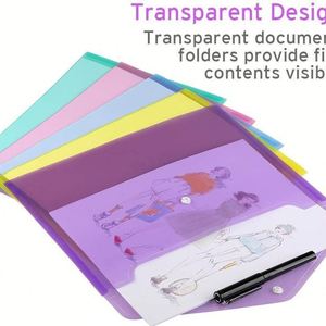 Vente en gros directe X1015 Classeur de documents A4 transparent en PP, porte-documents exécutif à bouton coloré avec pochette à motifs, produits de classement en boîte - Product Image 3