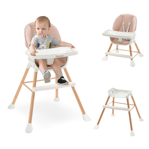 Chaise haute pour bébé avec pieds en bois, <span class=keywords><strong>ceinture</strong></span> de sécurité à cinq points, pédale antidérapante, réglable en hauteur - Product Image 1