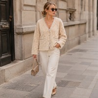 Manteau mi-long en laine pour femme, col en V, motif cœur 3D en relief, garniture en tweed scintillant, boutons dorés, deux poches, coupe ample, vêtement d'extérieur d'hiver