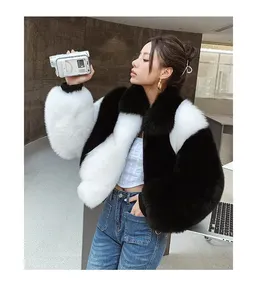 Janefur 겨울 따뜻한 여성 여우 모피 코트 사용자 정의 숙녀 짧은 모피 재킷 믹스 색상 두꺼운 가죽 모피 버블 코트
