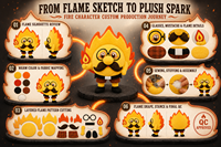 Peluche Mascotte Personnage Flamme Rouge et Orange avec Petites Membres pour Commandes Personnalisées