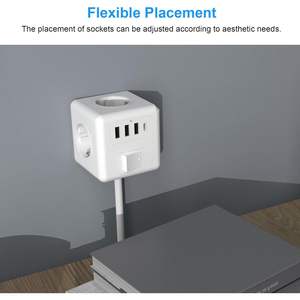 Bloc d'alimentation Antela Power Cube 3 prises CA, 3 ports USB-A, 1 port USB-C, câble de 1,5 m, IP20, ABS, pour bureau et maison, blanc, design sécurisé - Product Image 3