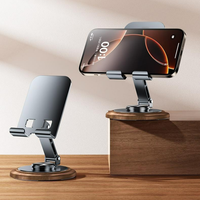 Support de Téléphone et Tablette Portable en Métal et Noyer, Pliable Mini et Ajustable, Intelligent pour Bureau, Support Paresseux