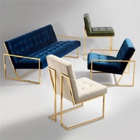 Fauteuils de salon de luxe au design moderne pour hôtel, canapé en velours bleu, fauteuil d'appoint en bouclette avec piètement en acier inoxydable doré