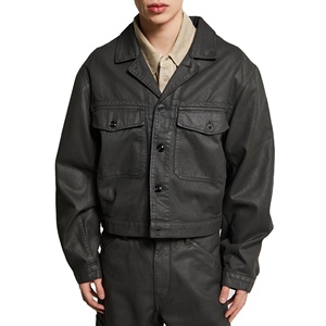 High Quality Vintage Custom Men's Black <strong>Waxed</strong> Denim <strong>Jacket</strong> Boxy CroppedCotton Twill <strong>Trucker</strong> <strong>Jacket</strong> for Men - Product Image 1