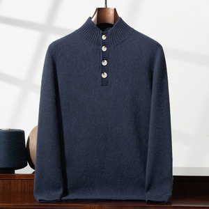 Tùy Chỉnh Cashmere Người Đàn Ông Của Áo Thun Áo Len Mùa Đông Dài Tay Áo Nút Polo Cổ Áo Gân Đan Với Kết Cấu Ấm Áp & Biểu Tượng Tùy Chỉnh - Product Image 3