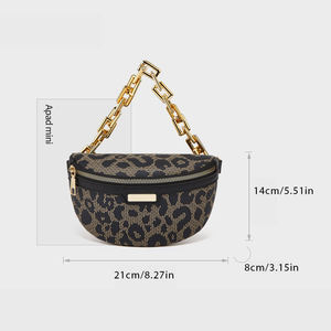 Riñonera de Moda con Estampado de Leopardo para Mujer, Bolso de Cintura de Lona de Diseño de Lujo con Cadena Dorada Gruesa y Correa Jacquard, Novedad 2026 - Product Image 6