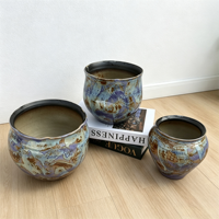 Vas Keramik Ungu Rustic Jossin, Pot Bunga Vintage Berlapis Kilap dengan Lubang
