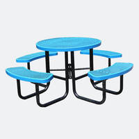Table de pique-nique en métal perforé ronde commerciale d'extérieur avec banc Table de café en acier de patio de terrain de jeu extérieur avec trou de parapluie