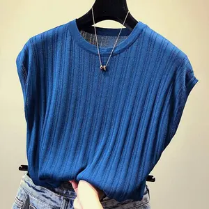 Spring Autumn 2024 New Blouse Women Short Sleeves Knit T-shirt Sweater Tops Loose-fitting Sweater Knitwear