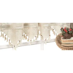 Authentic Lace Bordered Fringed Tassel Tulle Double Layer Valance Elegant <b>Curtains</b> Multi-Size for Home Decor - Product Image 2