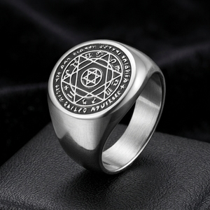 Hexagram Twelve Constellation Guardian <b>Ring</b> <b>Titanium</b> Steel Men's Index Finger Gift Jewelry Steel Gold Color K-R435 - Product Image 1