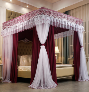 Công chúa phong cách ba cửa giường Rèm tầng đứng thép không gỉ khung với thêu ren nhà sử dụng giường Tán lều - Product Image 5