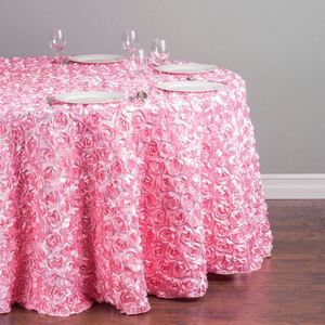 305 cm <b>Round</b> High-End Polyester Satin <b>Tablecloth</b> 3D Stereo Rose Embroidered for Champagne Promotional Party Supplies - Product Image 4