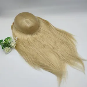 New Coming Stock Russian Blonde Color Glued Use Thin Skin Full Pu Base Virgin Human Hair Toppers for Thinning Hair Women