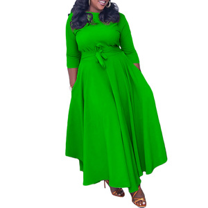 Cross-border Women's 2026 New Stylish Elegant Solid-Color Flared Maxi Dress Tie Waist Plus-Size African-Style Dress - Product Image 5