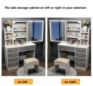 Coiffeuse moderne et économique <span class=keywords><strong>blanche</strong></span> avec miroir LED, grand meuble de rangement pour chambre à coucher - Product Image 6