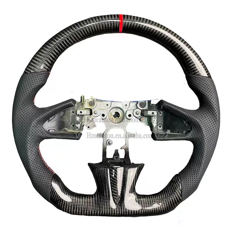 carbon fiber+perforated leather+red stitching