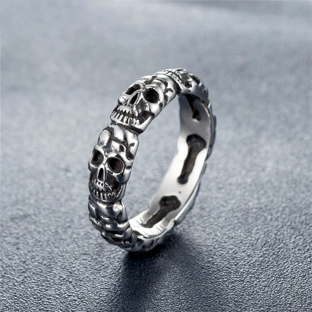 Anéis de caveira vintage para homens, joias de esqueleto de aço inoxidável